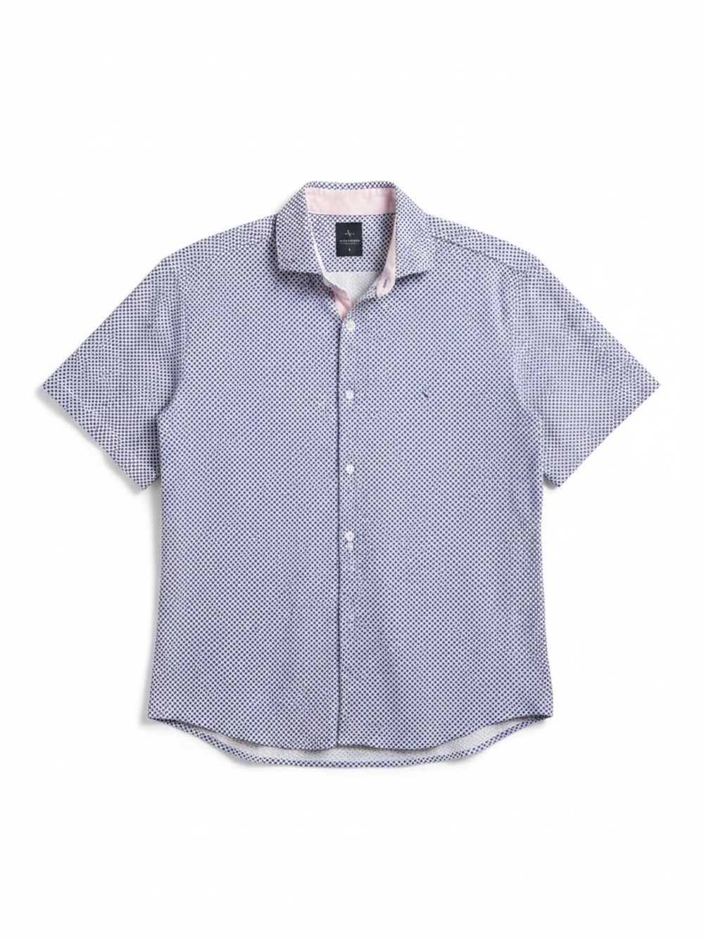 Tailorbyrd Short-Sleeve Micro Dot Button-Down Shirt - Blue Mens Lg Casual